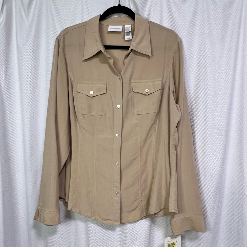 Liz Claiborne Beige Button-Up Blouse, size xl